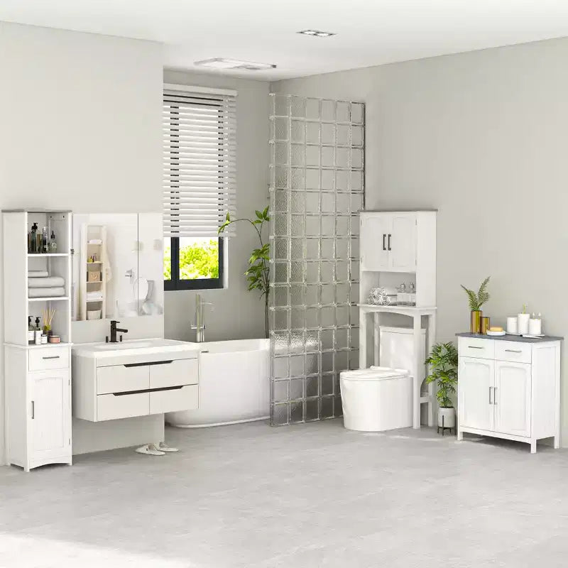 Pensile portamedicine a LED, specchio da bagno montato a parete con interruttore touch dimmerabile, tre ante e ricarica USB, bianco