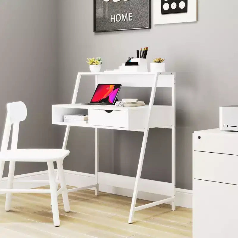 Scrivania da ufficio, Scrivania per computer per piccoli spazi, Tavolo da scrittura con cassetto e ripiani portaoggetti