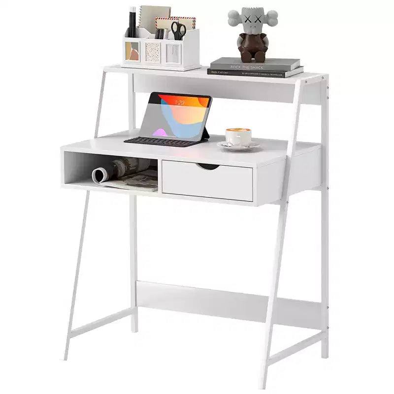 Scrivania da ufficio, Scrivania per computer per piccoli spazi, Tavolo da scrittura con cassetto e ripiani portaoggetti
