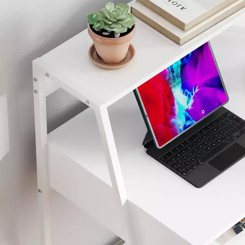 Scrivania da ufficio, Scrivania per computer per piccoli spazi, Tavolo da scrittura con cassetto e ripiani portaoggetti