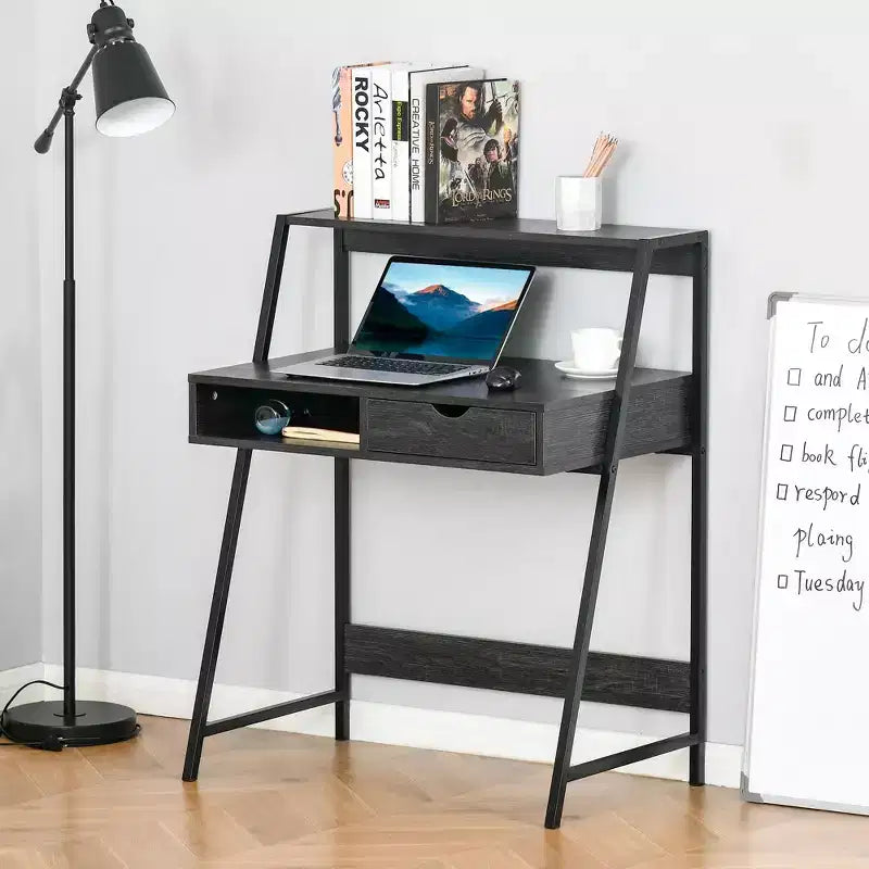 Scrivania da ufficio, Scrivania per computer per piccoli spazi, Tavolo da scrittura con cassetto e ripiani portaoggetti