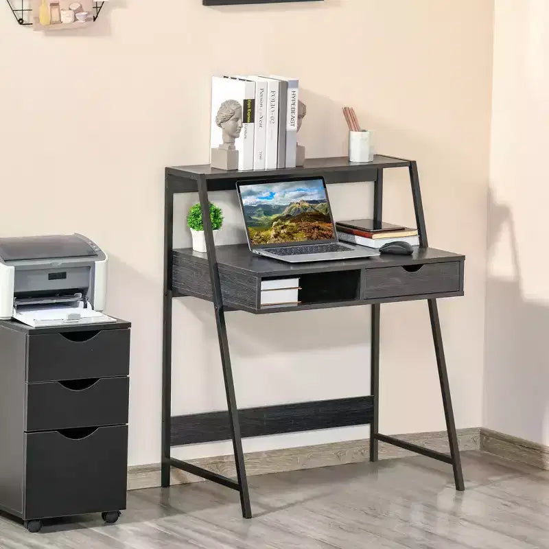 Scrivania da ufficio, Scrivania per computer per piccoli spazi, Tavolo da scrittura con cassetto e ripiani portaoggetti