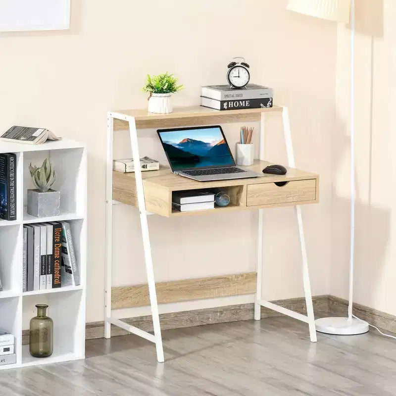 Scrivania da ufficio, Scrivania per computer per piccoli spazi, Tavolo da scrittura con cassetto e ripiani portaoggetti