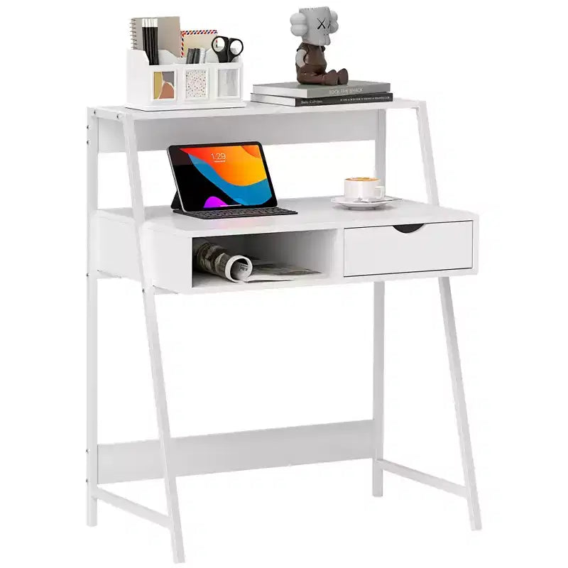 Scrivania da ufficio, Scrivania per computer per piccoli spazi, Tavolo da scrittura con cassetto e ripiani portaoggetti