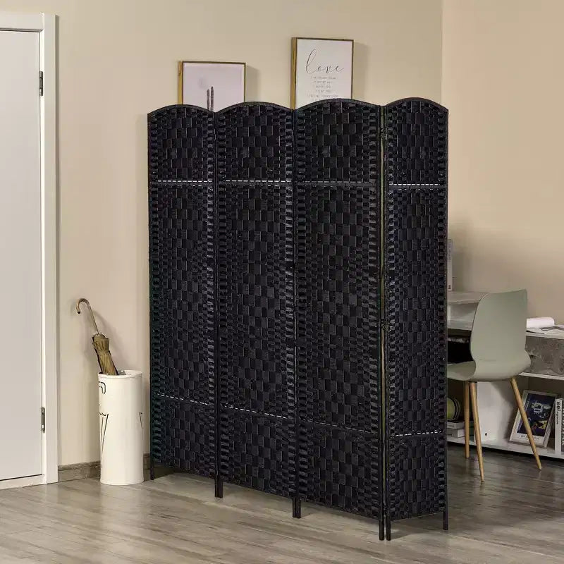 Divisorio a 4 pannelli in vimini intrecciato alto 183 cm per la privacy