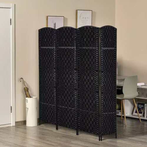 Divisorio a 4 pannelli in vimini intrecciato alto 183 cm per la privacy