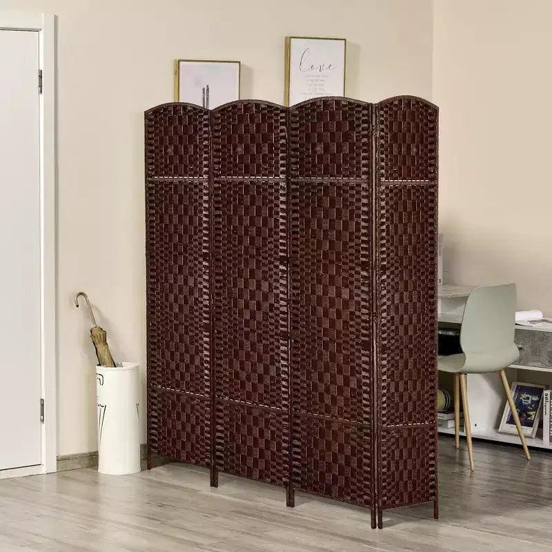 Divisorio a 4 pannelli in vimini intrecciato alto 183 cm per la privacy