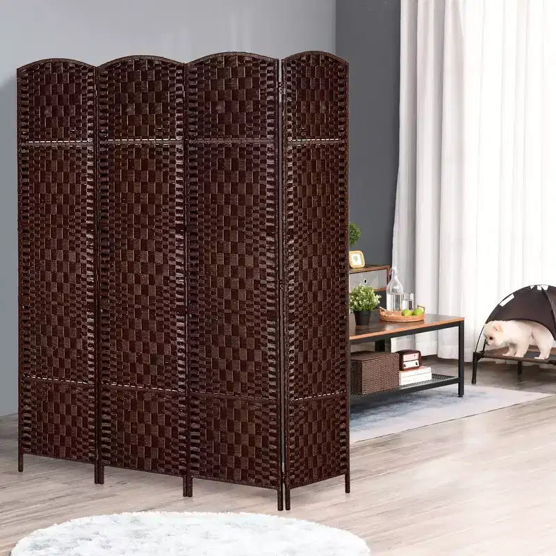 Divisorio a 4 pannelli in vimini intrecciato alto 183 cm per la privacy