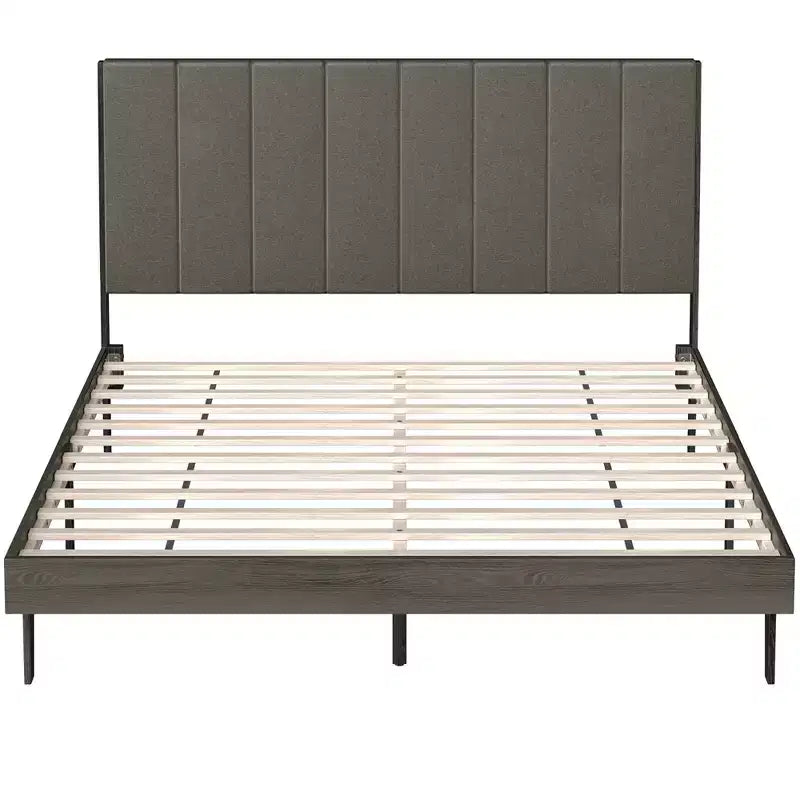 Letto Imbottito Capitonnè Base Letto in Legno Rete a Doghe Testiera Queen