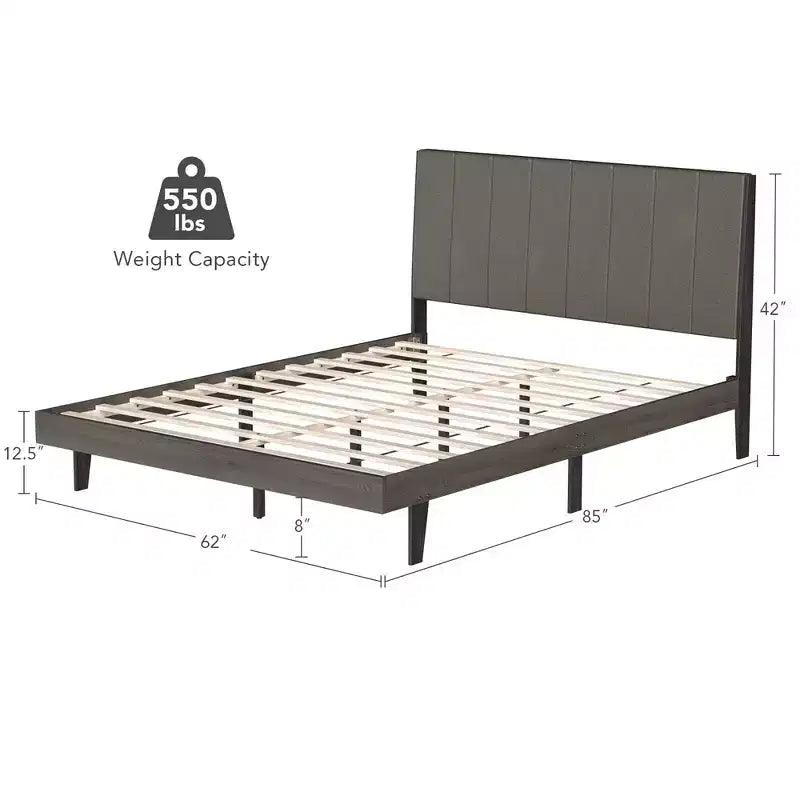 Letto Imbottito Capitonnè Base Letto in Legno Rete a Doghe Testiera Queen